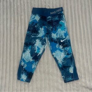 Kids Nike Pro COOL Blue Splatter Athletic Capri Leggings • Size Large